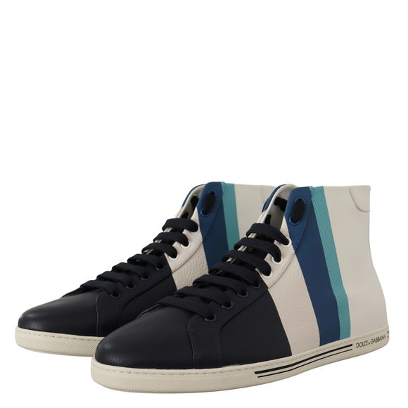 Dolce & Gabbana Blue White Leather High Top Sneakers - Picture 2 of 6